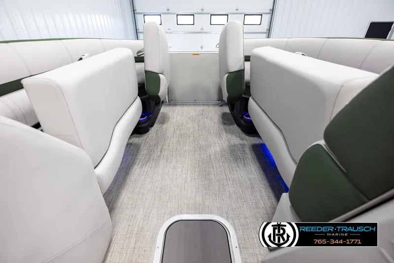 Slide: The Image of Interior of 2025 Avalon Catalina EL boat with plush seating and ambient lighting. - 20