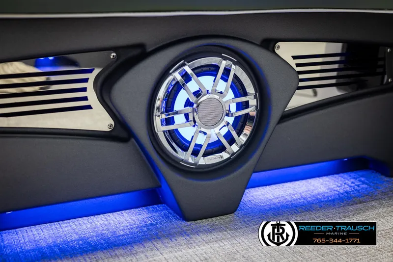 Slide: The Image of 2025 Avalon Catalina EL speaker system with blue LED lighting. - 34