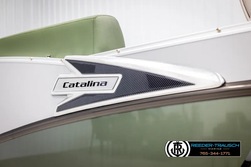 Slide: The Image of Avalon Catalina EL 2025 boat detail with logo and branding. - 45