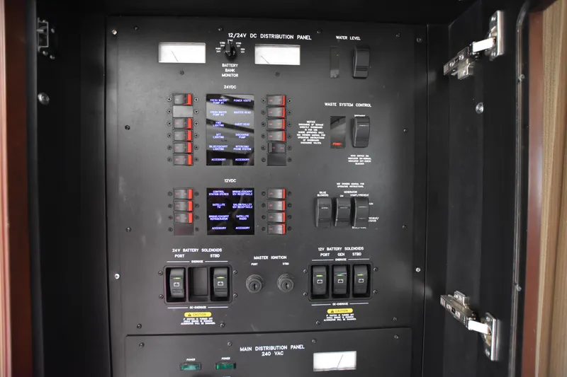 Slide: The Image of Electrical control panel on a 2006 Sea Ray 58 Sedan Bridge yacht. - 29