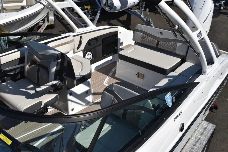 Slide: The Image of 2023 Monterey 255SS boat interior with modern seating and sleek design. - 22