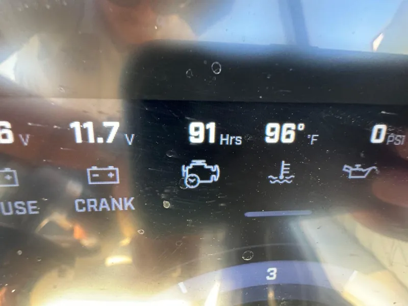 Slide: The Image of Dashboard of 2024 Tigé 24RZX showing 91 hours, 96°F, and 11.7 volts. - 15