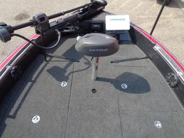 Slide: The Image of 2024 Nitro ZV20 Pro boat deck with Lowrance equipment and seating. - 8