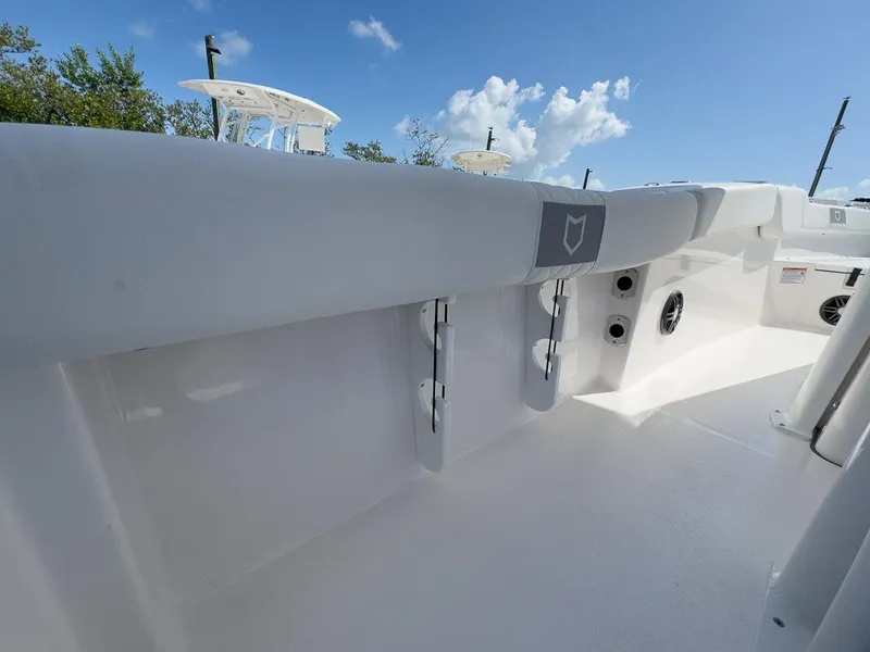 Slide: The Image of 2025 Sea Fox 228 Commander boat interior with sleek white design and modern features. - 24