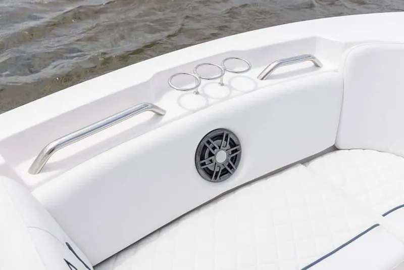 Slide: The Image of 2025 Sea Fox 228 Traveler boat interior with cup holders and speaker. - 11