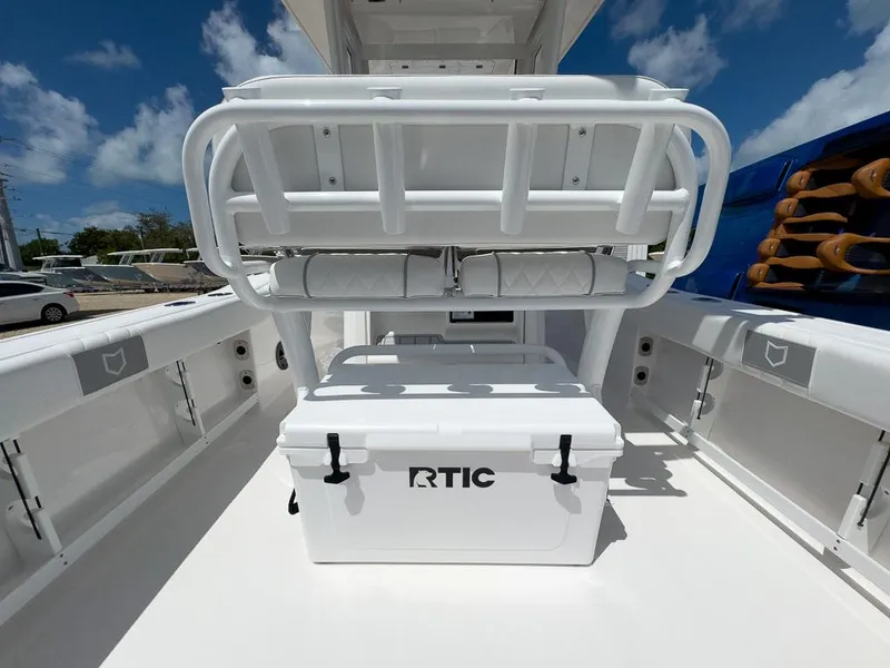 Slide: The Image of 2025 Sea Fox 248 Commander boat interior with RTIC cooler under seating. - 11