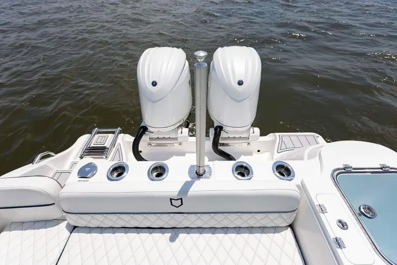 Slide: The Image of 2025 Sea Fox 268 Traveler boat with dual engines on water. - 35