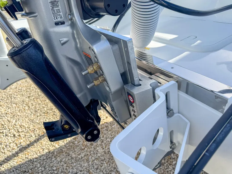 Slide: The Image of Close-up of 2024 Caymas 28 HB boat engine mount and components. - 34