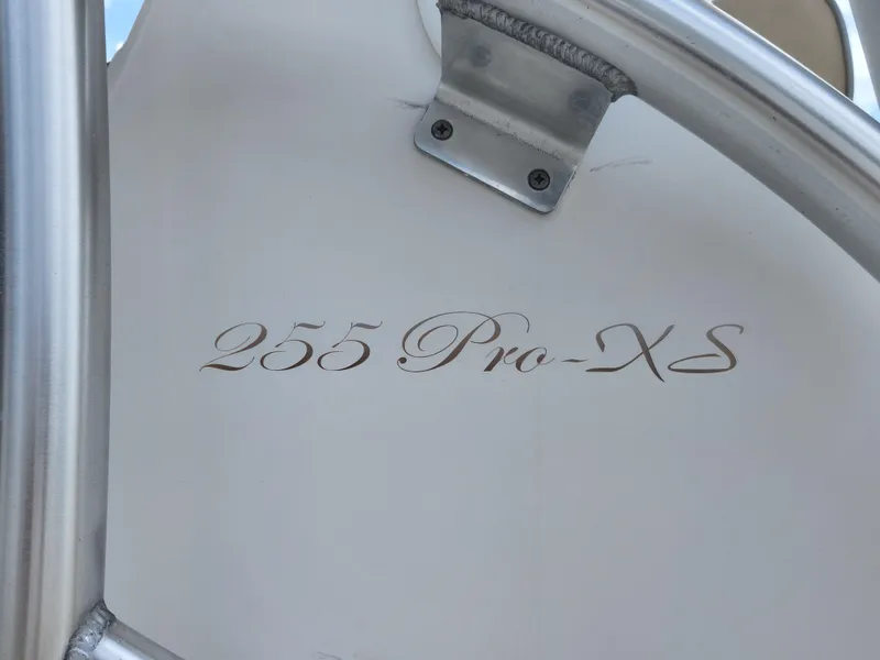 Slide: The Image of 2018 Glasstream 255 Pro-XS boat model detail with metal frame. - 13