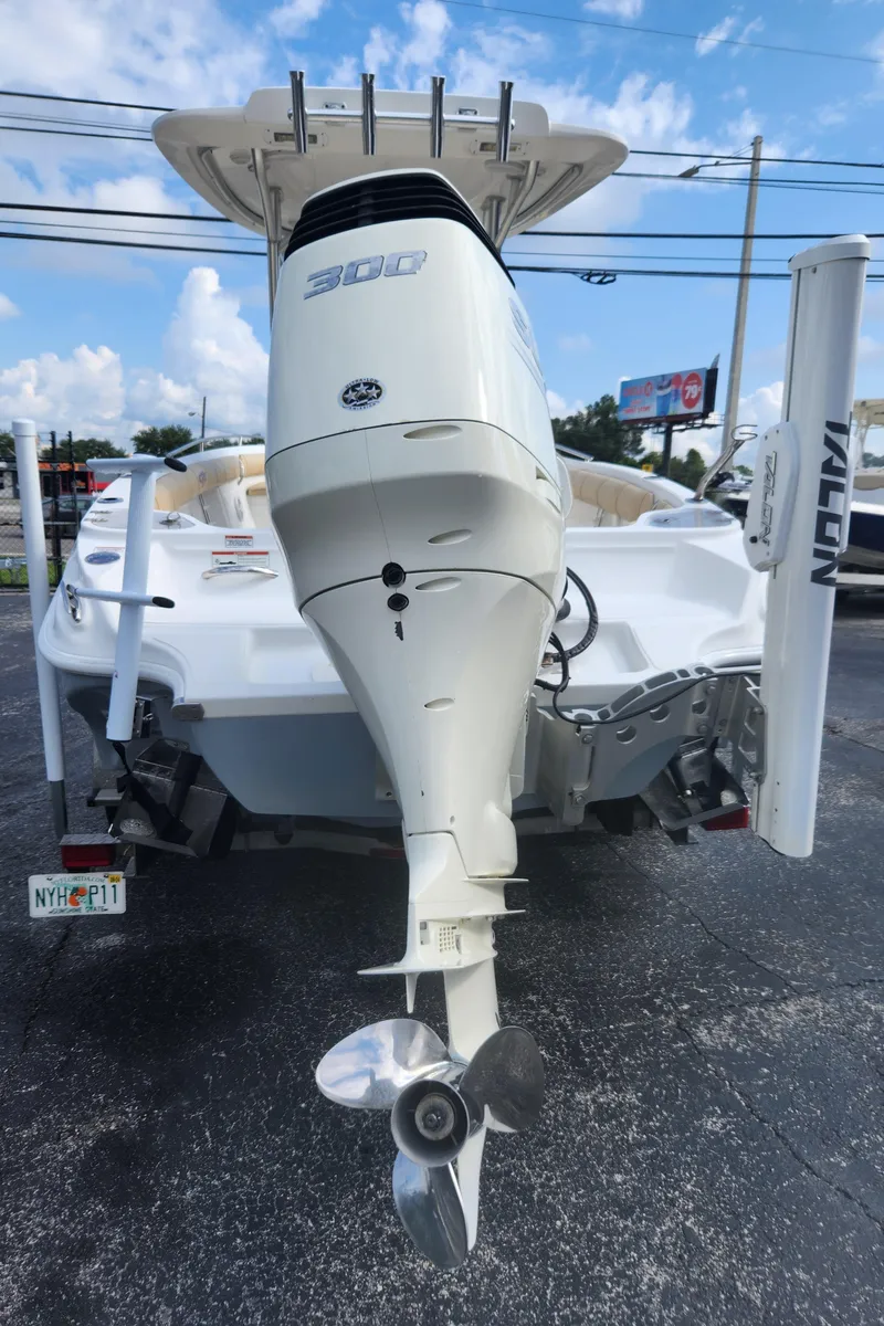 Slide: The Image of 2018 Glasstream 255 Pro-XS boat with powerful outboard motor, rear view. - 3