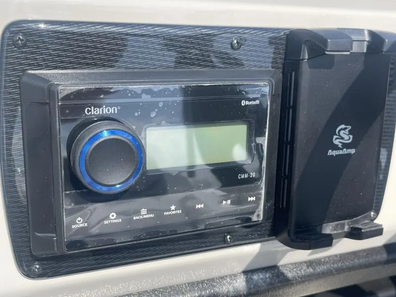 Slide: The Image of Clarion Bluetooth audio system on 2025 G3 SunCatcher V322 RC boat. - 16