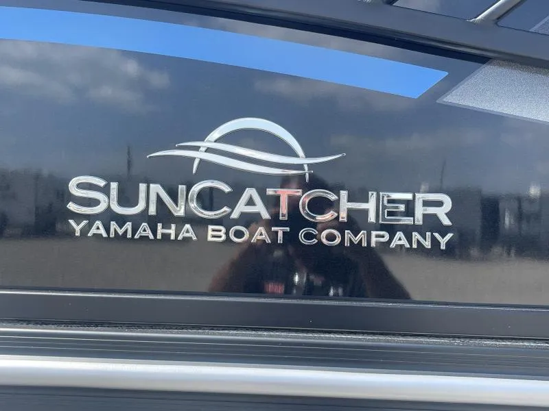Slide: The Image of Close-up of 2025 G3 SunCatcher V322 RC logo by Yamaha Boat Company. - 2