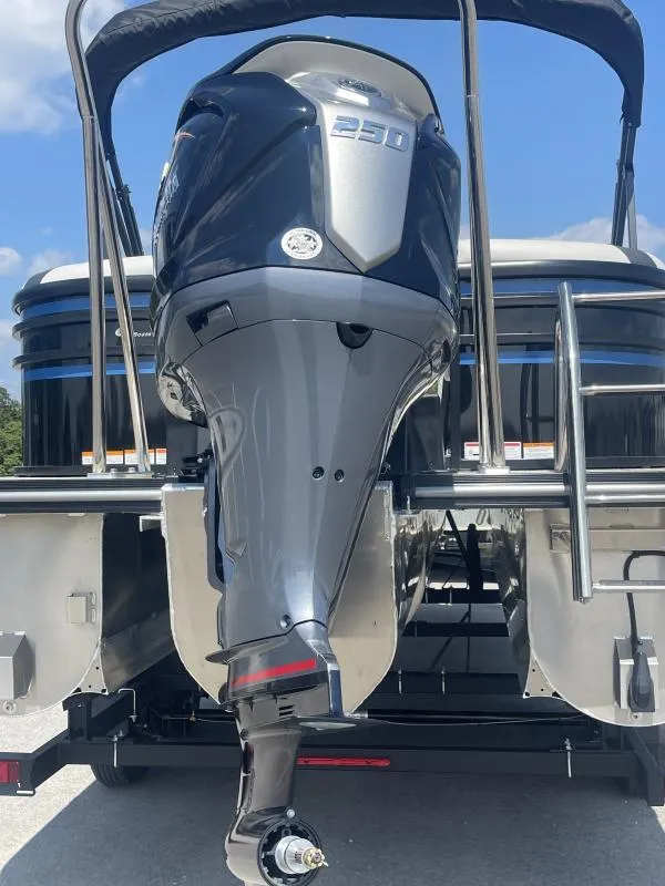 Slide: The Image of 2025 G3 SunCatcher V322 RC pontoon boat with powerful outboard motor. - 3