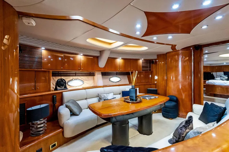 Slide: The Image of Luxurious interior of 2001 Sunseeker Predator 75 yacht with elegant wood finishes. - 26