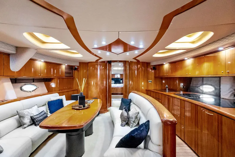 Slide: The Image of Luxurious interior of 2001 Sunseeker Predator 75 yacht with elegant wood finishes. - 29
