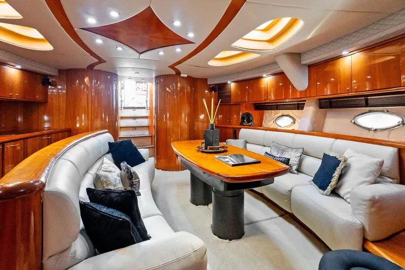Slide: The Image of Luxurious interior of 2001 Sunseeker Predator 75 yacht with elegant wood finishes. - 31
