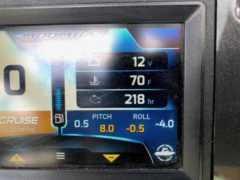 Slide: The Image of Moomba Max 2018 dashboard display showing voltage, temperature, and engine hours. - 5