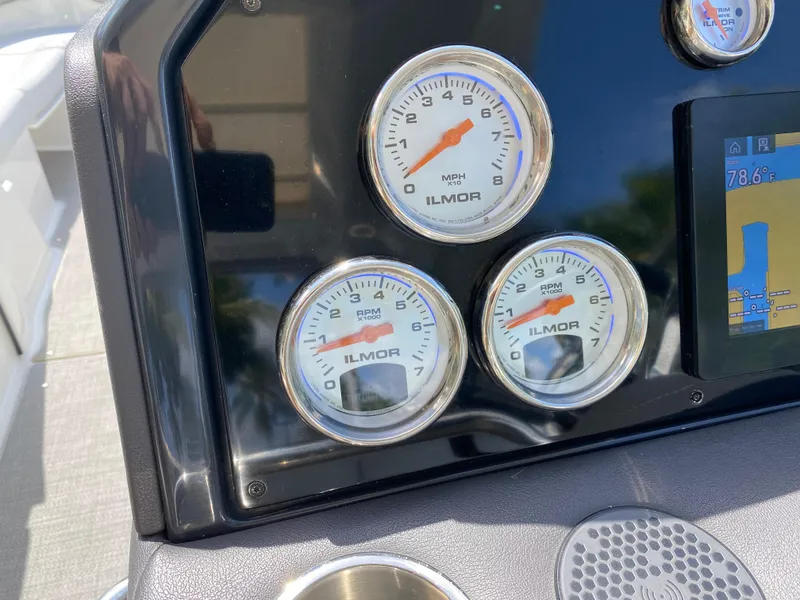 Slide: The Image of Dashboard of 2021 Formula 310 Bowrider I/O with Ilmor gauges and navigation display. - 33