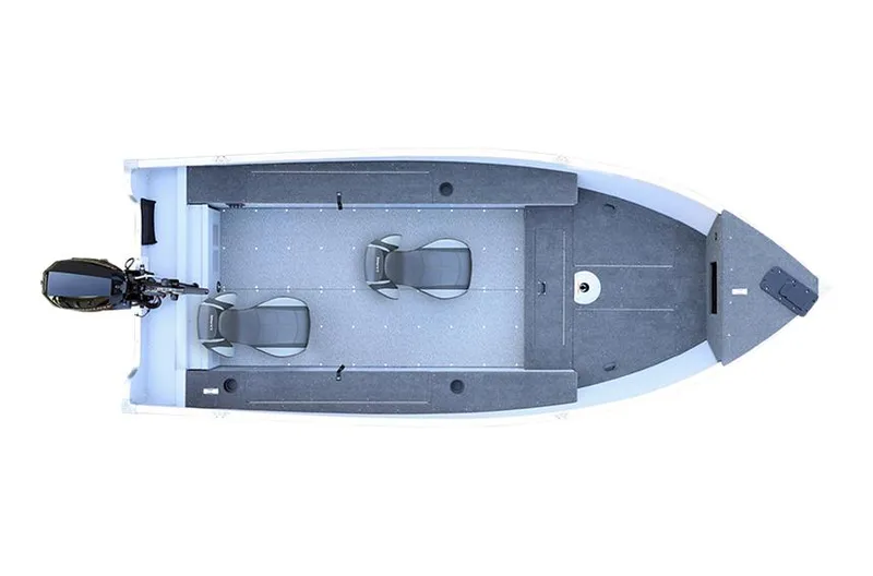 Slide: The Image of 2025 Lund Fury 1400 Tiller boat, top view, featuring two seats and a motor. - 6