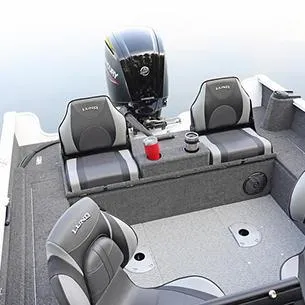 Slide: The Image of 2025 Lund Rebel XL 1650 XL SS boat interior with seating and motor. - 10