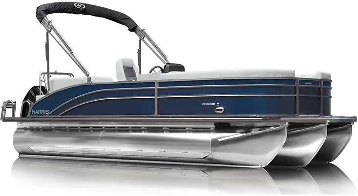 Slide: The Image of 2025 Harris Cruiser 210 SL pontoon boat, sleek design, blue exterior, modern features. - 4