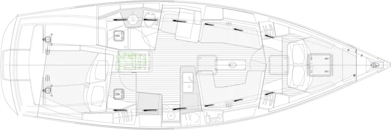 Slide: The Image of Deck layout of 2025 Tartan 395 sailboat, showcasing cabin and seating arrangements. - 5