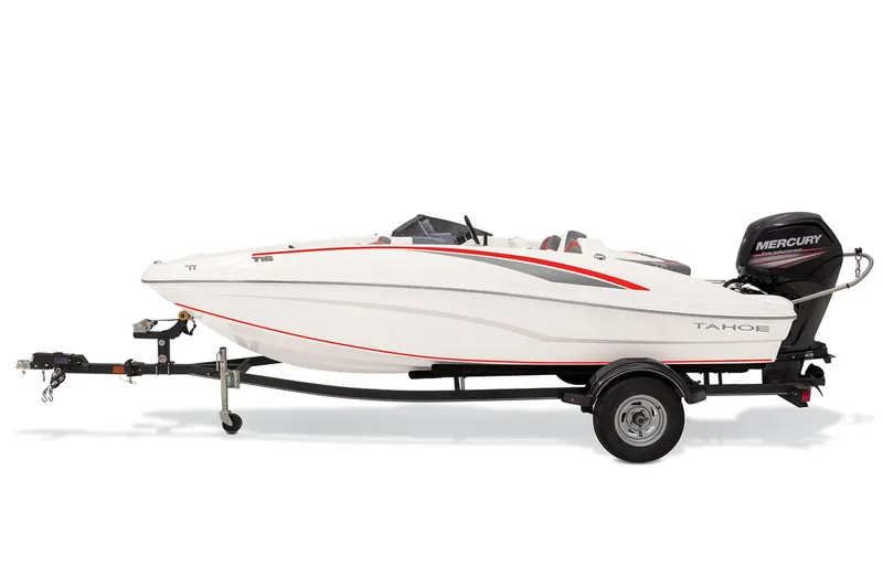 Slide: The Image of 2024 Tahoe T18 boat on trailer with Mercury outboard motor. - 5