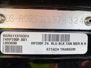 Slide: The Image of 2024 Ranger Reata 200F serial number plate with barcode and model details. - 11