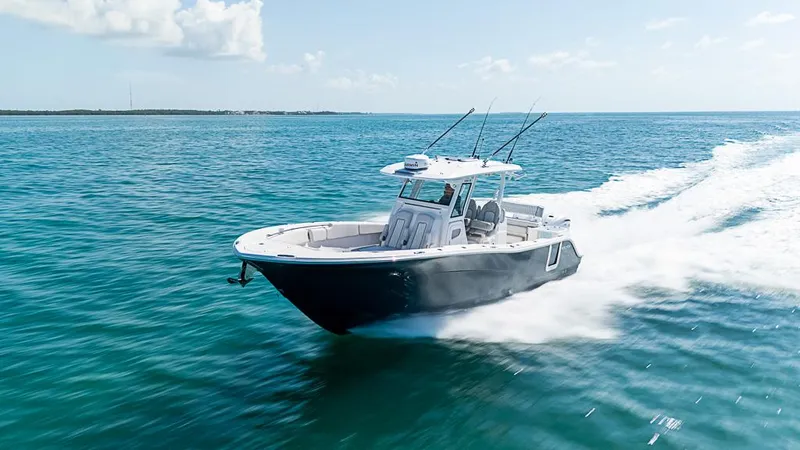 Slide: The Image of 2024 Sea Fox 328 Commander cruising on open ocean waters. - 5