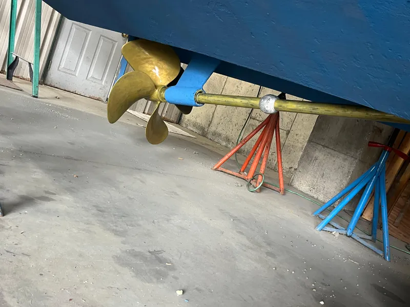 Slide: The Image of 2014 Back Cove 34 Hard Top/Hard Back boat propeller and shaft in dry dock. - 42