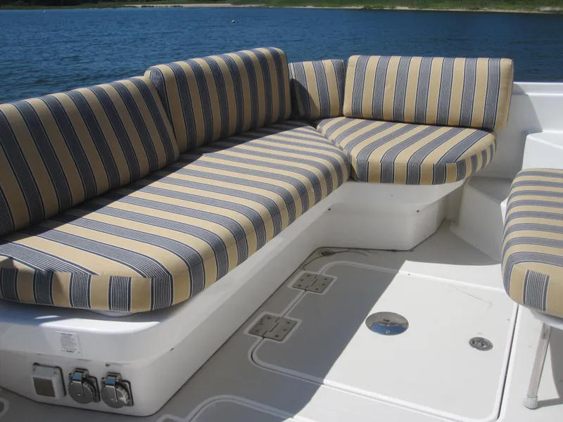 Slide: The Image of Striped seating on 2014 Back Cove 34 Hard Top boat deck. - 51