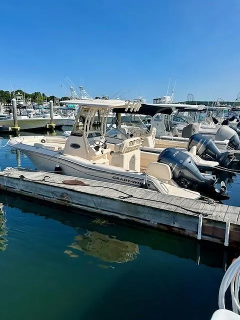 Slide: The Image of 2024 Grady-White Fisherman 216 boat docked in marina under clear blue sky. - 14