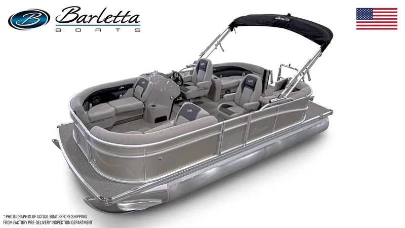 Slide: The Image of 2025 Barletta ARIA 20QC pontoon boat with sleek design and comfortable seating. - 2