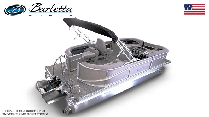 Slide: The Image of 2025 Barletta ARIA 20QC pontoon boat with sleek design and modern features. - 5