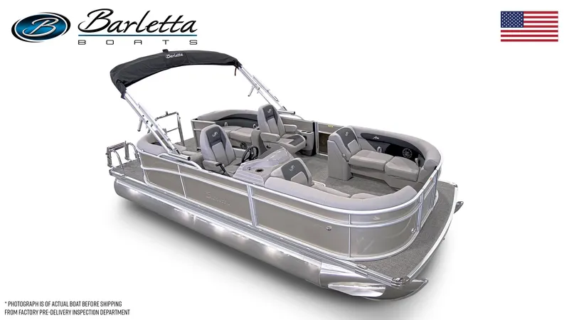 Slide: The Image of 2025 Barletta ARIA 20QC pontoon boat with sleek design and comfortable seating. - 6