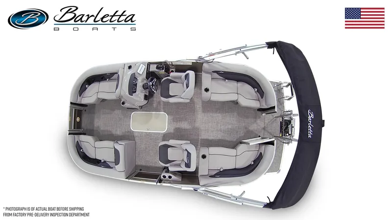 Slide: The Image of 2025 Barletta ARIA 20QC pontoon boat, top view, spacious seating, elegant design. - 8
