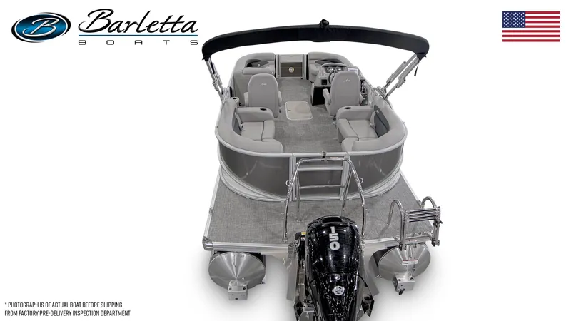 Slide: The Image of 2025 Barletta ARIA 20QC pontoon boat, top view, featuring spacious seating and modern design. - 3