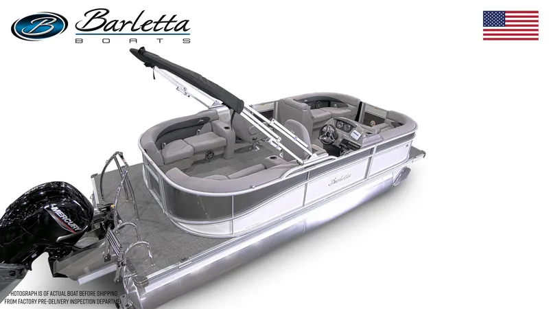 Slide: The Image of 2025 Barletta ARIA 20QC pontoon boat with sleek design and modern features. - 4