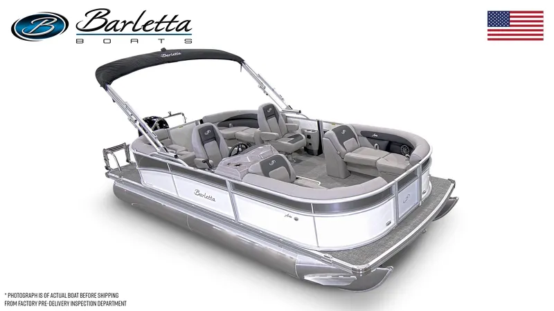 Slide: The Image of 2025 Barletta ARIA 20QC pontoon boat with sleek design and spacious seating. - 5