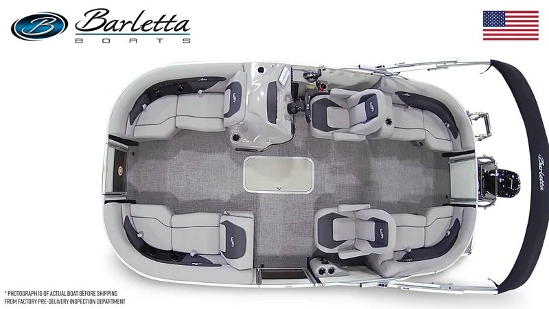 Slide: The Image of 2025 Barletta ARIA 20QC pontoon boat, top view, spacious seating, elegant design. - 7