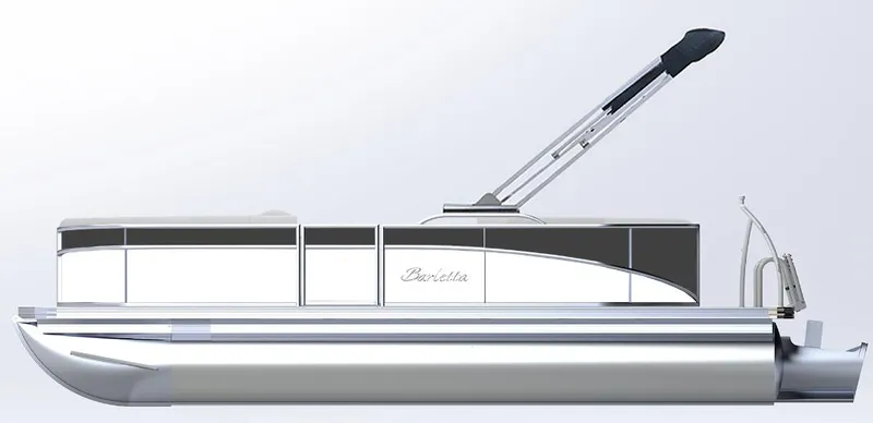 Slide: The Image of 2025 Barletta ARIA 20QC pontoon boat, sleek design, side view. - 8