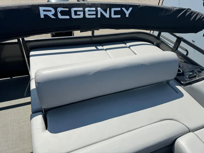Slide: The Image of 2023 Regency 250 DL3 boat with comfortable seating and sleek design. - 20