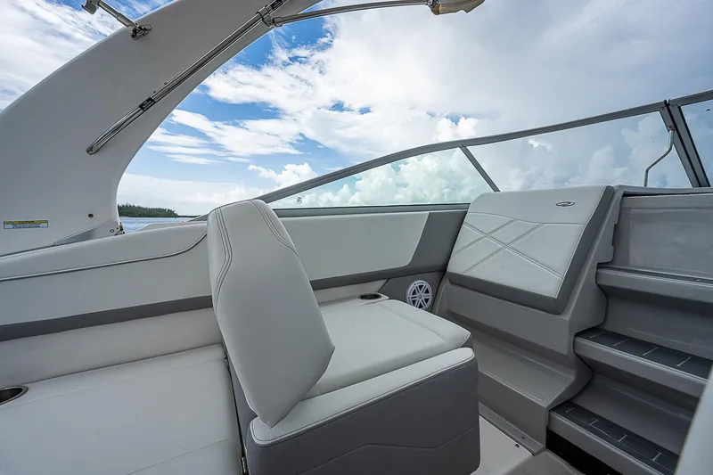 Slide: The Image of 2022 Regal 26 XO boat interior with sleek seating and modern design. - 18