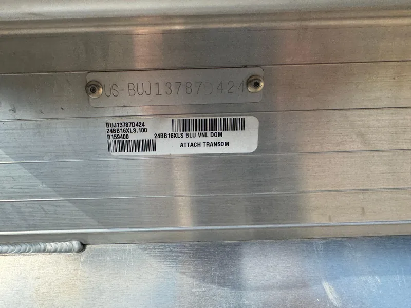 Slide: The Image of 2024 Sun Tracker Bass Buggy 16 XL Select identification plate with serial and model numbers. - 14