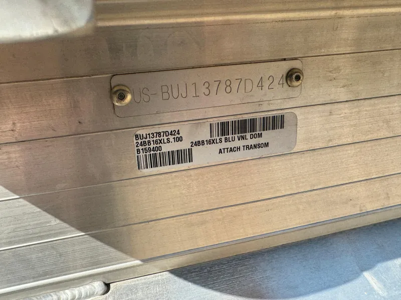 Slide: The Image of 2024 Sun Tracker Bass Buggy 16 XL Select boat identification plate with serial numbers. - 5