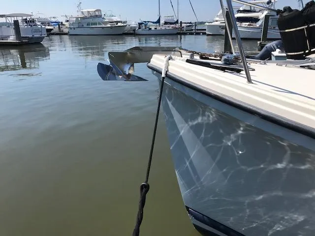 Slide: The Image of Bow of a 2004 Atlas Boat Works Acadia 32 in harbor. - 3