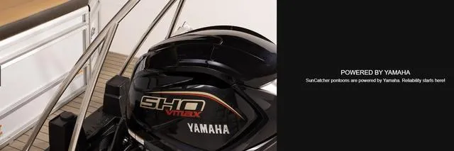 Slide: The Image of 2025 SunCatcher Fusion 322C with Yamaha 200 SHO engine, showcasing power and reliability. - 21