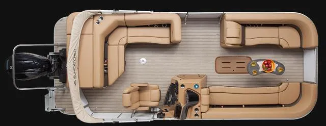 Slide: The Image of Top view of 2025 SunCatcher Fusion 322C pontoon boat with Yamaha 200 "SHO" engine. - 24