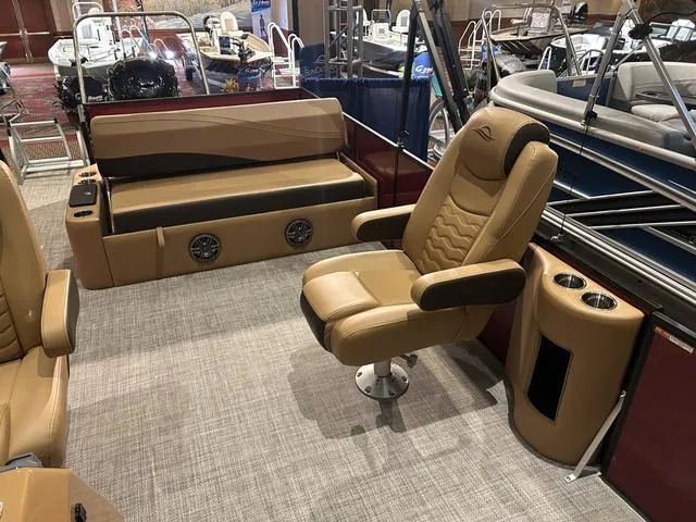 Slide: The Image of Luxurious interior of 2025 SunCatcher Fusion 322C pontoon boat with Yamaha 200 "SHO". - 27