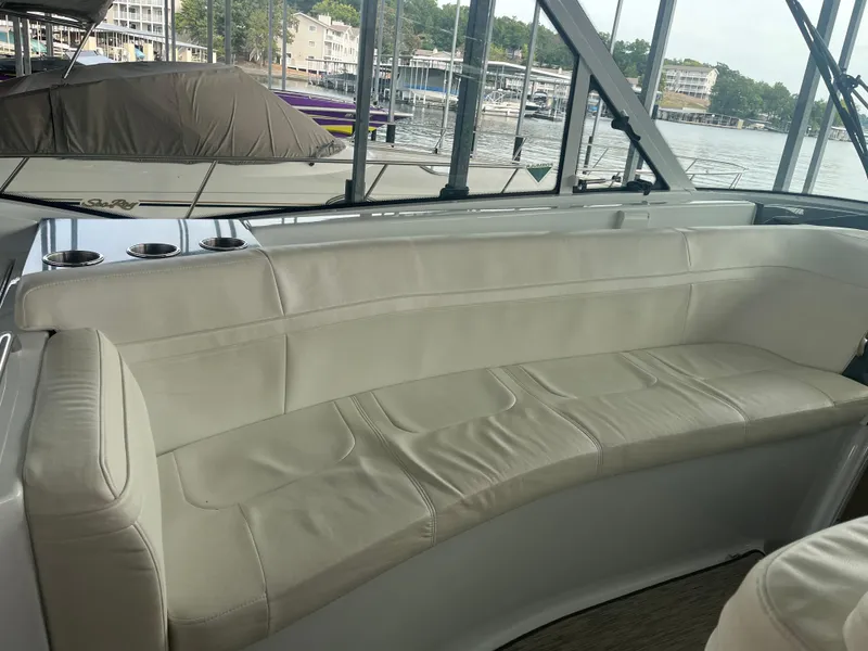 Slide: The Image of Luxurious seating on 2014 Formula 45 Yacht, docked at a marina. - 31